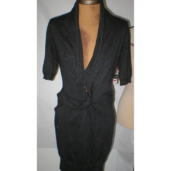 New NWT Rachel Roy Dress Gray Sweater XS Sexy Front Knot Sleeves Cotton Viscose - Picture 1 of 5